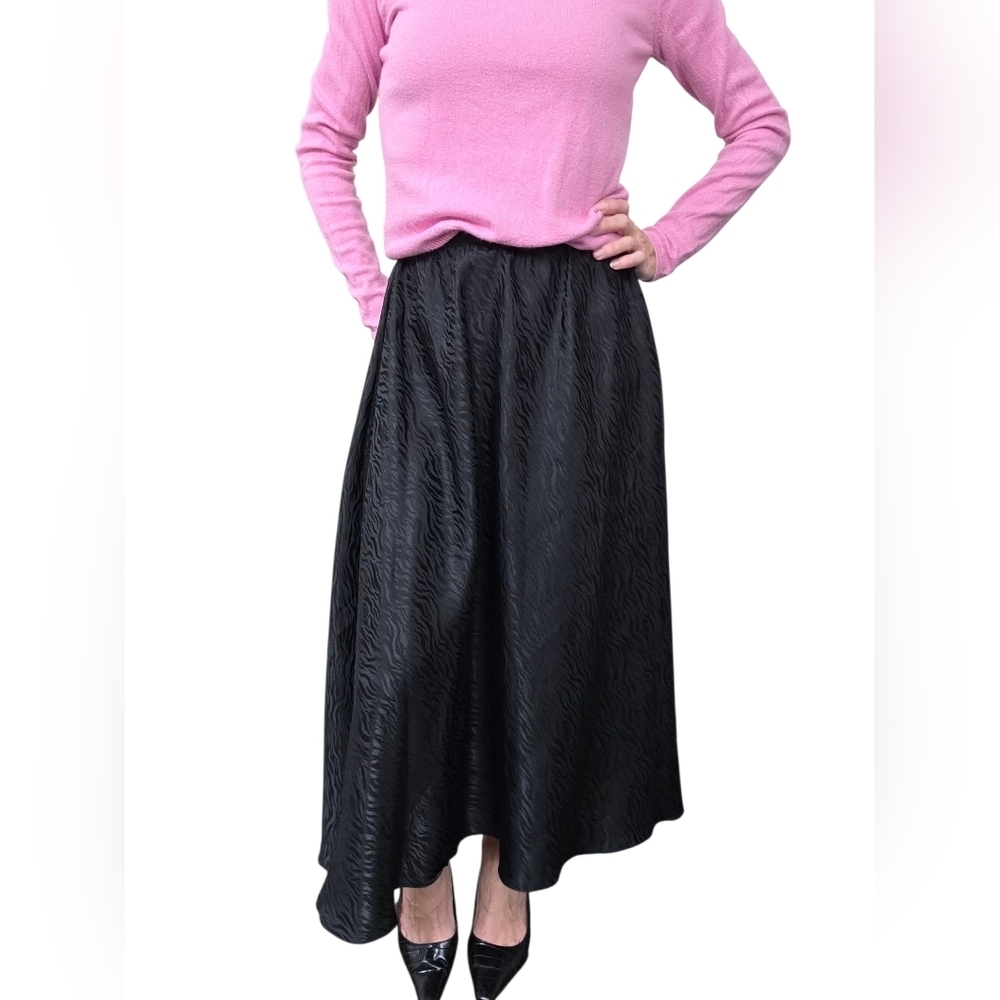Vintage 90s Argenti Pure Silk Black Jacquard Midi Skirt Size 8